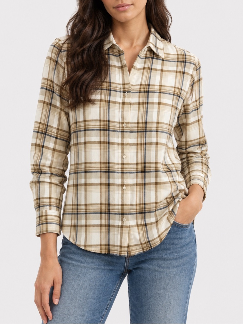Uniqlo Women’s Brown Plaid Cotton Flannel Shirt XS NWT